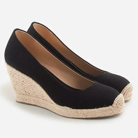 J. Crew Seville Espadrille Wedges in Black Canvas Women's Size 6.5 - Picture 2 of 11